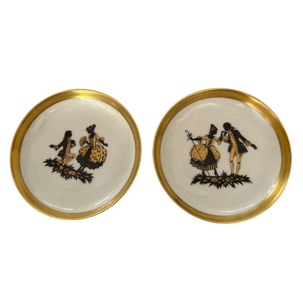 Vtg Furstenberg Gold Rim Plates Set Of 2 Silhouette Design 4.5" Diameter